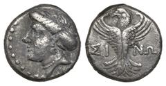 GREEK Greek Coins PAPHLAGONIA. Sinope. Hemidrachm (Circa 330-250 BC). Obv: Head of nymph left, with hair in sakkos. Rev: ΣΙ - ΝΩ. Eagle facing, head left, wings displayed; monogram to right. Condition