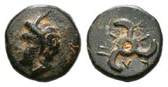 GREEK DYNASTS OF LYCIA. Perikles (Circa 380-360 BC). Ae. Obv: Horned head of Pan left . Rev: Triskeles. SNG von Aulock 4257-8. Condition: Very fine . Weight:1,79 gr Diameter:11,81 mm