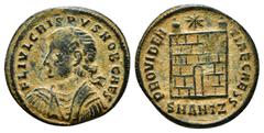 ROMAN IMPERIAL Roman Imperial Coins CRISPUS (Caesar, 316-326). Follis. Alexandria. Obv: FL IVL CRISPVS NOB CAES. Laureate, draped and cuirassed bust left. Rev: PROVIDENTIAE CAESS / SMALA. Camp gate, w