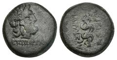 GREEK Greek coin MYSIA. Pergamon. Ae (Mid-late 2nd century BC). Demetrios, magistrate. Obv: ΔΗΜΗΤΡΙOY. Laureate head of Asklepios right. Rev: AΣKΛHΠIOY / ΣΩTHPOΣ. Serpent-entwined staff. Condition: Ve