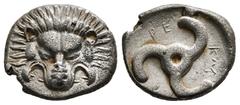 GREEK COINS DYNASTS OF LYCIA. Perikles (Circa 380-360 BC). Tetrobol. Uncertain mint, possibly Limyra. Obv: Facing scalp of lion. Rev: Triskeles within incuse circle. Condition :Very Fine 2,69 g - 16,2