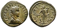 ROMAN PROVINCIAL COINS Pisidia, Antiochia. Volusian. A.D. 251-253. AE Radiate, draped and cuirassed bust of Volusian right Rev. Tyche standing left cornucopiae 7,05 g - 23,38 mm Artifically patinated
