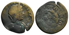 Roman Provincial Coins PHRYGIA,Hierapolis, Annia Faustina (Augusta, 221). AE Obv: ΑΝΝΙΑ ΦΑVСΤЄΙΝΑ СЄΒ - Draped bust right, wearing stephane; c/m: Figure holding scepter (?) and uncertain object. Rev: 