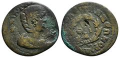 Roman Provincial Coins PHRYGIA,Hierapolis, Annia Faustina (Augusta, 221). AE Obv: ΑΝΝΙΑ ΦΑVСΤЄΙΝΑ СЄΒ - Draped bust right, wearing stephane; c/m: Figure holding scepter (?) and uncertain object. Rev: 
