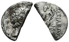 Greek Coins Cut Coin. SELEUKID KINGDOM. Demetrios I Soter (162-150 BC). Tetradrachm. Antioch on the Orontes. Obv: Diademed head right within wreath. Rev: BAΣIΛEΩΣ ΔHMHTPIOY ΣΩTHPOΣ. Tyche, holding sce