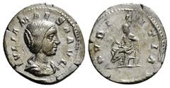 Roman Imperial Coins JULIA MAESA (Augusta, 218-224/5). Denarius. Rome. Obv: IVLIA MAESA AVG. Draped bust right. Rev: PVDICITIA. Pudicitia seated left on throne, drawing veil from face and holding scep