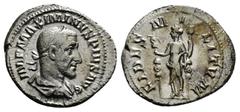 Roman Imperial Coins MAXIMINUS THRAX (235-238). Denarius. Rome. Obv: MAXIMINVS PIVS AVG GERM. Laureate, draped and cuirassed bust right. Rev: FIDES MILITVM. Fides standing left, holding signum in each