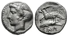 Greek Coins PAPHLAGONIA. Sinope. Drachm (Circa 330-300 BC). Obv: Head of nymph left, with hair in sakkos. Rev: EPA/HP / ΣINΩ. Sea-eagle standing left, with wings spread, on dolphin left. 6,00 g - 18,6