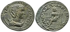 Roman Provincial Coins PISIDIA. Amblada. Otacilia Severa, Augusta, 244-249. Tetrassarion Obv: . ⲰΤΑΚΕΙΛΙΑΝ ϹΕΟΥΗΡΑΝ ϹЄΒ Diademed and draped bust of Otacilia Severa set to right on crescent. Rev. ΑΜΒΛΑ