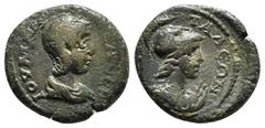 Roman Provincial Coins PAMPHYLIA, Attalia. Julia Mamaea. Augusta, AD 222-235. Æ Obv : diademed and draped bust of Julia Mamaea, right, with crescent on shoulders, ΙΟΥΛ ΜΑΜΕΑ ϹΕΒ / Rev : ΑΤΤΑΛΕΩΝ,drape