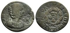 Roman Provincial Coins PHRYGIA,Hierapolis, Annia Faustina (Augusta, 221). AE Obv: ΑΝΝΙΑ ΦΑVСΤЄΙΝΑ СЄΒ - Draped bust right, wearing stephane; c/m: Figure holding scepter (?) and uncertain object. Rev: 