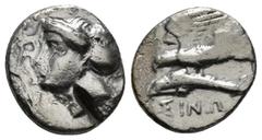 Greek Coins PAPHLAGONIA. Sinope. Drachm (Circa 330-300 BC). Obv: Head of nymph left, with hair in sakkos. Rev: EPA/HP / ΣINΩ. Sea-eagle standing left, with wings spread, on dolphin left. 5,50 g