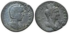 Roman Provincial Coins CILICIA, Aegeae. Herennia Etruscilla. Augusta, AD 249-251. Æ Obv : ΕΡ ΚΥΠΡΕ ΕΘΡΟΥϹΚΙΛΛΑ ϹΕΒΑ ,diademed and draped bust of Etruscilla, right, on crescent. Rev : ΑΙΓΕΑΙωΝ ΝΕωΚΟΡΟΥ
