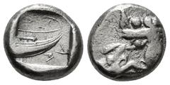 Greek Coins LYCIA. Phaselis. Stater (Circa 500-440 BC). Obv: Prow of galley left in the form of forepart of boar. Rev: ΦΑΣ. Stern of galley right within incuse square. 3,50 g - 13,51 mm