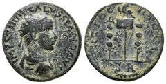 Roman Provincial Coins Pisidia, Antioch. Trebonianus Gallus for Volusian (Augustus) AE Obv: IMP C VMP CALVSSIAND AVG; radiate, draped and cuirassed bust of Volusian, right, seen from rear Rev: ANTIOCH