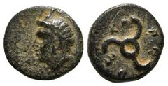 Greek Coins DYNASTS OF LYCIA. Perikles (Circa 380-360 BC). Ae. Obv: Horned head of Pan left. Rev: Triskeles. 2,09 g