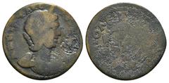 Roman Provincial Coins PHRYGIA,Hierapolis, Annia Faustina (Augusta, 221). AE Obv: ΑΝΝΙΑ ΦΑVСΤЄΙΝΑ СЄΒ - Draped bust right, wearing stephane; c/m: Figure holding scepter (?) and uncertain object. Rev: 