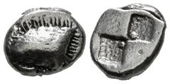 Greek Coins PAPHLAGONIA. Sinope. Drachm (Circa 490-425 BC). Obv: Head of sea-eagle left; below, dolphin left. Rev: Quadripartite incuse square, diagonal quarters strippled. 6,05 g - 15,77 mm