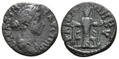Roman Provincial Coins PHRYGIA. Ankyra. Faustina II (147-175). AE. Obv:Draped bust right. Rev: ANKYPAN?N. Cult statue of Artemis Ephesia standing facing with supports, between two stags. 2,68 g
