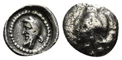 Greek Coins Dynasts of Lycia. Kherei. ca.440-410 BC. AR Tetartemorion . Helmeted head of Athena left / Bearded head of Kherei left, wearing Persian headdress (kyrbasia) in incuse circle. 0,17 g Harshl