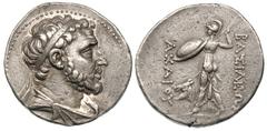 SELEUCID KINGDOM. Achaeus (220–autumn or winter 214 BC). Silver tetradrachm (16.89 gm). Sardes. Diademed and draped bust of Achaeus right, bearded / ΒΑΣΙΛΕΩΣ AXAIOY, Athena Alkis, viewed from behind, 