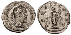 ROMAN EMPIRE. Macrinus (AD 217-218). Silver denarius (3.29 gm). IMP C M OPEL SEV — MACRINVS AVG, laureate, draped bust of Macrinus right / A—EQVITAS AVG, Aequitas standing half-left, holding scales an