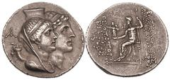 SELEUCID KINGDOM. Alexander I Balas (152-145 BC). Silver “marriage” tetradrachm (17.01 gm). Ptolemaïs (Ake), circa 150 BC. Jugate busts right of Cleopatra Thea as Tyche, diademed, veiled, and wearing 