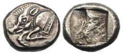 LYCIA. Uncertain dynast. Ca. 520–480 BC. AR stater (9.32 gm). Forepart of collared boar running left / Square incuse with irregular filling. SNG von Aulock Suppl. 8460. Cf. SNG Copenhagen Suppl. 368. 