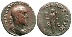 ROMAN EMPIRE. Pupienus (AD 238). Æ sestertius (19.67 gm). Rome, accession issue, ca. 22 April AD 238. IMP CAES M CLOD [PVPIENVS A]VG, laureate, draped, cuirassed bust of Pupienus right / LI[BER]ALITAS