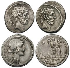 Lot of 2 silver denarii of Q. Caepio Brutus (M. Junius Brutus). 54 BC. Head of Libertas right / L. Junius Brutus (Cos 509) in procession left (Crawford 433/1). Head of L. Junius Brutus (Cos 509) right