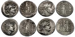 Lot of 4 Seleucid and Cappadocian silver tetradrachms. Seleucid kingdom, Antiochus VII Euergetes (138–129 BC), Antioch, Antiochus VII / Athena Nicephorus (SMA 282); Antiochus IX Philopator (114–95 BC)