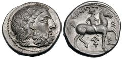 EARLY IMITATIONS OF PHILIP II TETRADRACHMS. AR tetradrachm (13.47 gm). Laureate head of Zeus right / ΦΙΛΙΠΠ—OY, nude jockey on horseback right, holding palm, Λ above torch under horse’s belly, KP mono