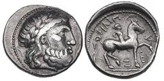 EARLY IMITATIONS OF PHILIP II TETRADRACHMS. AR tetradrachm (15.21 gm). As preceding, but with slightly blundered legend ΦΙΛΙΠ—OY, Z under horse’s belly, and E under raised foreleg. Cf. Göbl OTA 14/2. 