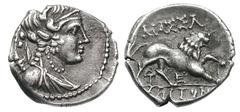 GAUL. Massalia. AR tetrobol (2.64 gm). As preceding, but ΔΙ monogram between lion’s hind legs, E under belly. Depeyrot 41/12. Toned. Very fine Ex Superior Stamp & Coin, 11 June 1981, lot 1506. Estimat