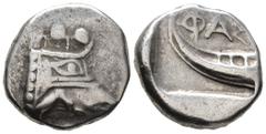 Greek LYCIA, Phaselis. Tetrobol (AR, 15 mm, 3.44 g) c. 500-440 BC. Prow of galley right, terminating in forepart of boar. / ΦΑΣ Stern of galley left. Heipp-Tamer 72. Rare. Nicely toned, reverse slight