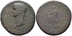 ROMAN IMPERIAL Nero Claudius Drusus (died 9 BC). Sestertius (AE, 35 mm, 29.79 g) AD 42–43, Rome mint. NERO C[LAVDIVS DRVSVS GER]MANICVS IMP Bare head of Nero Claudius Drusus left. / [TI CLAVDIVS CAE]S