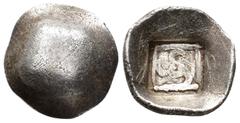 GREEK DYNASTS OF LYCIA.Uncertain Dynast. Obol (AR, 10 mm, 0.58 g), c. 5th–4th century BC. Plain / Triskeles, within pelleted linear square border; all within incuse square. – Lightly toned; some scrat