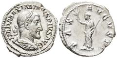 ROMAN IMPERIAL Maximinus I Thrax (AD 235–238). Denarius (AR, 20 mm, 2.99 g), Rome mint, 235. IMP MAXIMINVS PIVS AVG Laureate, draped and cuirassed bust of Maximinus I Thrax right, seen from behind / P