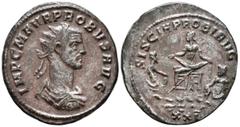 ROMAN IMPERIAL Probus (AD 276–282). Antoninianus (AE, 23 mm, 3.50 g), Siscia mint, 276–282. IMP C M AVR PROBVS AVG Radiate, draped and cuirassed bust of Probus right / SISCIA PROBI AVG Siscia seated t