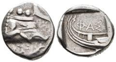 GREEK LYCIA. Phaselis. Tetrobol (AR, 15 mm, 3.43 g), c. 500–440 BC. Prow of galley right in the form of a forepart of a boar / ΦΑΣ Stern of galley left within incuse square. Heipp-Tamer Series 4, Emis