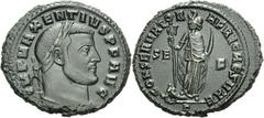 Nummus frappé à Carthage en 307.Tête barbue et laurée à droite. R/. L’Afrique debout. (RIC, n° 57). Billon. 9,89g. (0h). Très Beau. Peu commun.