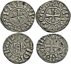 Denier du 1er type, Château-Landon. Monogramme de Raoul dégénéré. R/. Croix cantonnée de deux croisettes. (Duplessy, n° 34 - Lafaurie, n° 52 - Ciani, n° 51 -?Provenance : Viguier, mai 1983, n° 159). A