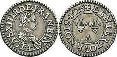 LOUIS XIII. Essai en argent du denier tournois, Paris 1616. A/. Buste lauré et cuirassé à droite. R/. Deux lis et lettre A. - Références : type Duplessy, n° 1359 - Gadoury, n° 1 - Argent. 2,07 g. Pati