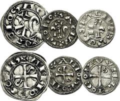 MONNAIES FÉODALES Comté de TOULOUSE. ALPHONSE JOURDAIN (1112-1148). Obole et denier. (Duplessy, n°1225, 1226 - Poey d'Avant, n°20 pl. LXXX). 0,60 g. 1,18 g. - GUILLAUME IX (1087-1127) duc d'Aquitaine.