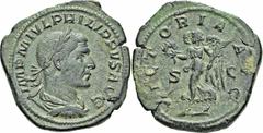 ROME ET BYZANCE ROME ET BYZANCE. EMPIRE ROMAIN. PHILIPPE Ier (244-249). Sesterce, Rome. A/. Buste lauré, drapé et cuirassé à droite. R/. La Victoire à gauche.- Références: Cohen, n°232 - RIC, n°192a p