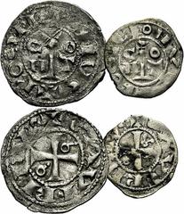 MONNAIES FÉODALES MONNAIES FÉODALES. Comtés de ROUSSILLON, d'URCEL, CATALOGNE. Comté de ROUSSILLON. GAUSFRED III (1115-1164). Denier et obole. (Duplessy, n°1508, 1509). Argent. 0,82g. 0,39g. Très Beau