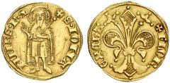 KREUZFAHRER ACHAIA Florent de Hainaut, 1289-1297. Goldgulden nach Florentiner Typ, Clarentza; 3,34 g. Fb. 37 a; Gamberini 650; Malloy/Preston/Seltman ­; Metcalf² ­.R Leichte Bearbeitungsspuren am Rand