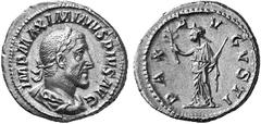 RÖMISCHE MÜNZEN MÜNZEN DER RÖMISCHEN KAISERZEIT Maximinus I. Thrax No.: 911 Schätzpreis-Estimation: DM 150,- Maximinus I. Thrax, 235-238. AR-Denar, 235/236, Rom; 2,77 g. Drapierte Büste r. mit Lorbeer