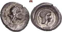 GRIECHISCHE MÜNZEN LYCIA. Wekhssere II. AR-Stater, 400/380 v. Chr., Xanthos oder Tlos; 8,19 g. Kopf r. mit Kyrbasia//In rundem Incusum: Apollokopf r. mit Lorbeerkranz, l. Diskelis. Müseler VII, 42. Pr