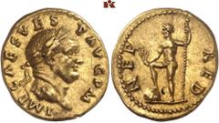 RÖMISCHE MÜNZEN MÜNZEN DER RÖMISCHEN KAISERZEIT. Vespasianus, 69-79. AV-Aureus, 71, Rom; 7,37 g. Kopf r. mit Lorbeerkranz//Neptun steht l. mit Aphlaston und Zepter, Fuß auf Globus. BMC 54; Calicó 653 